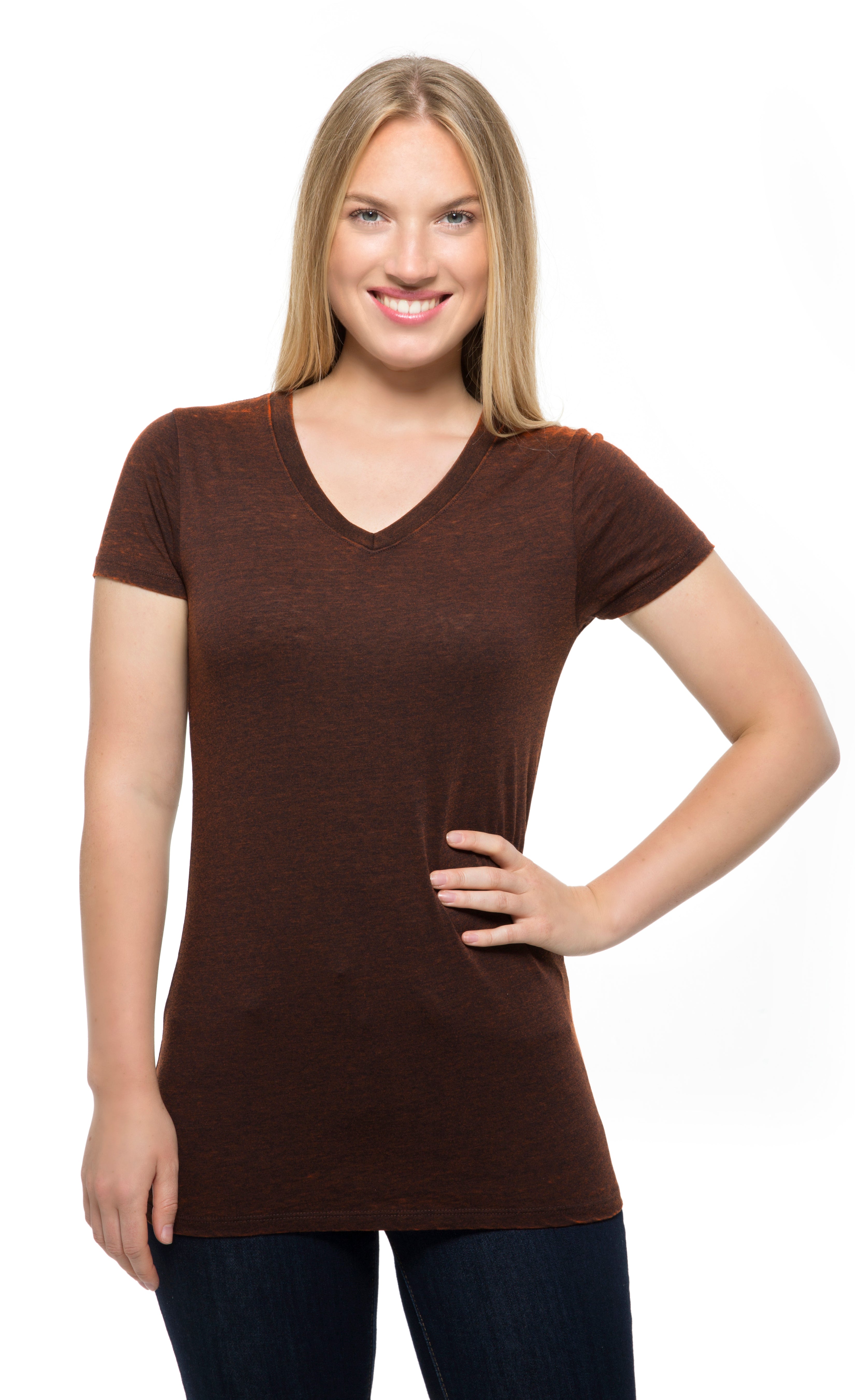 215B • Womens Cross Dye Short-Sleeve V-Neck Tee – Threadfast