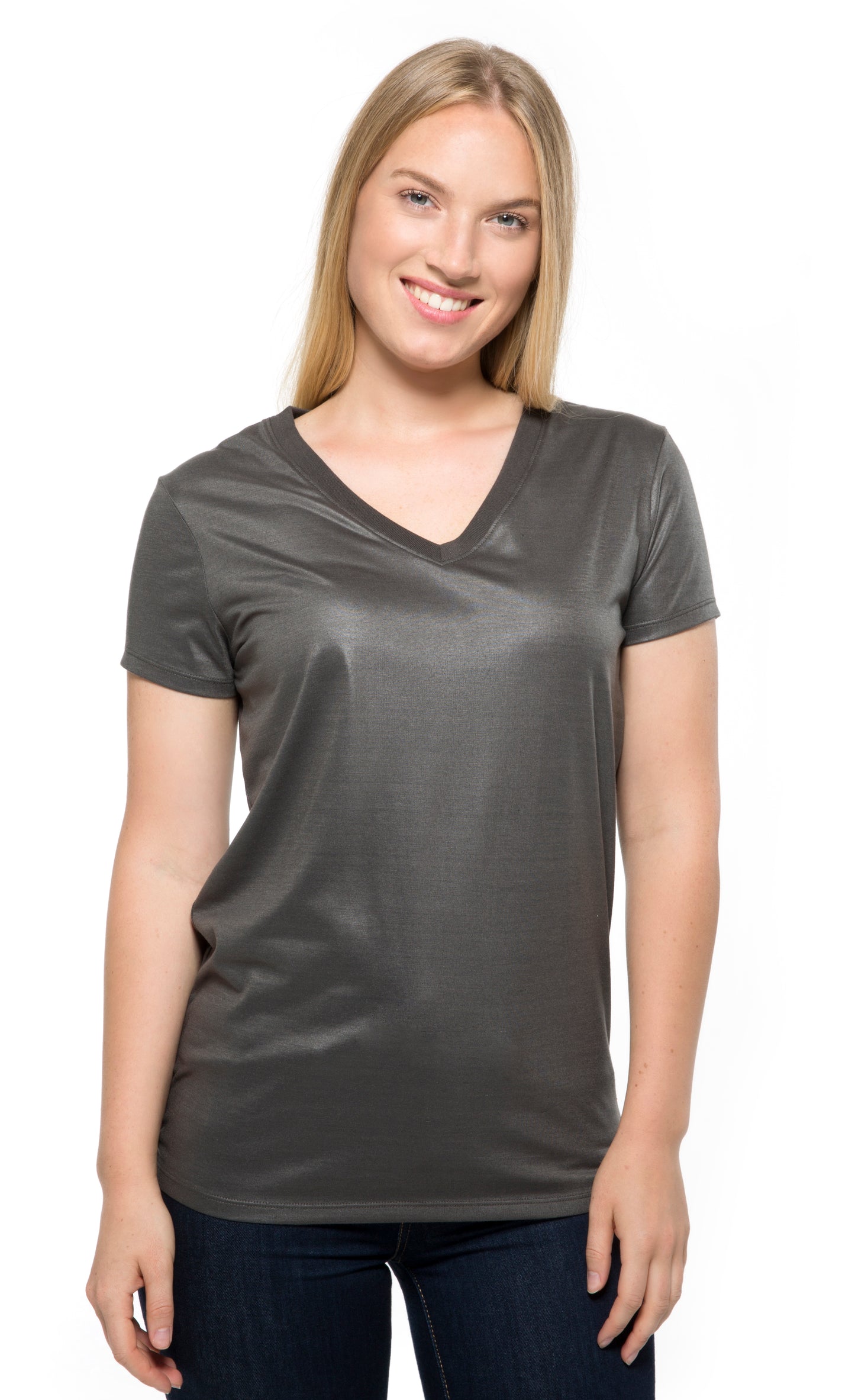 240RV • Womens Liquid Jersey Short-Sleeve V-Neck Tee