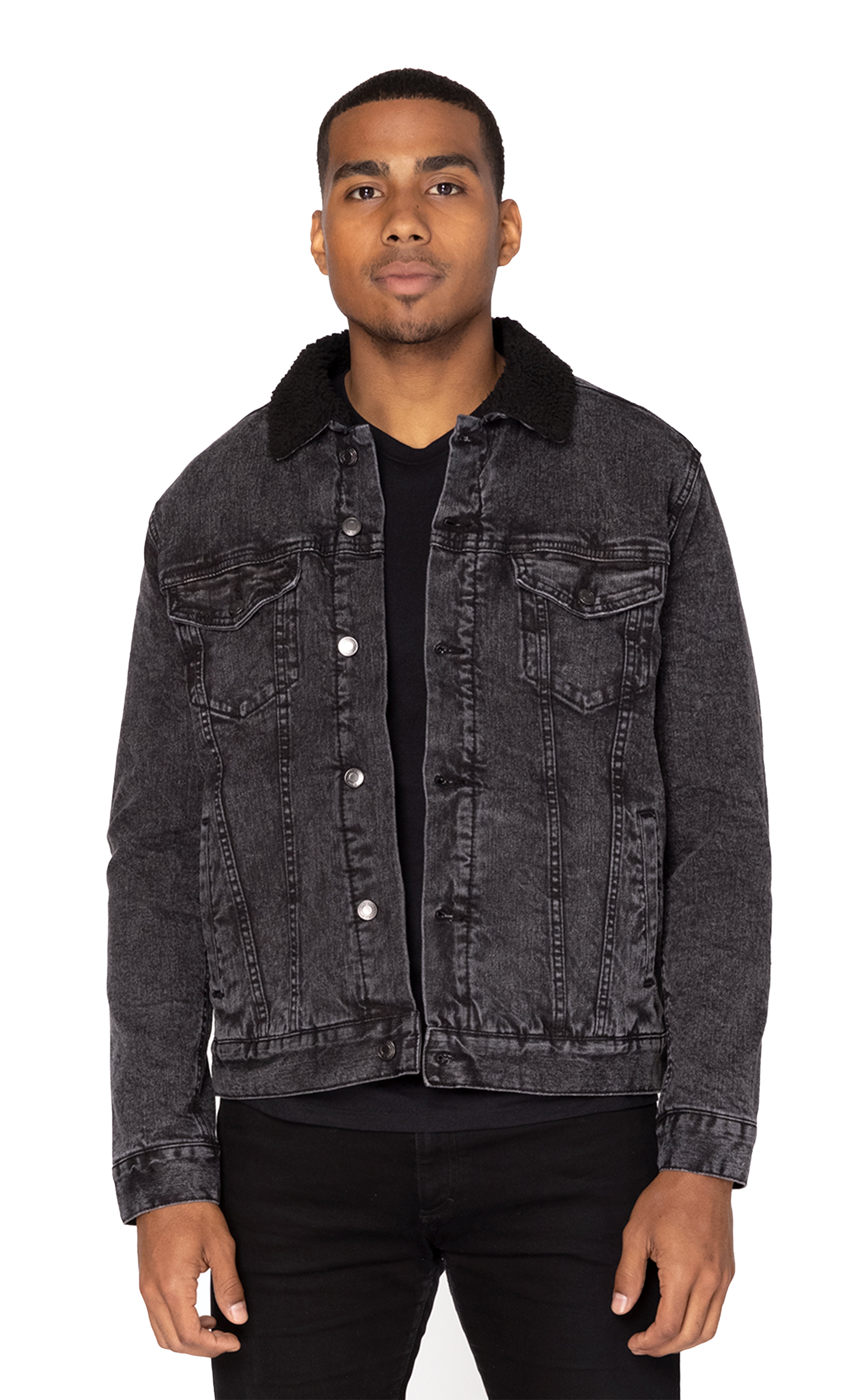 Black sherpa denim fashion jacket