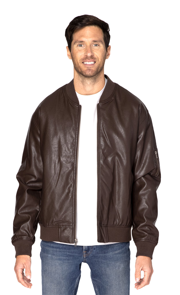 You Had To Be There' Digital Faux Leather Bomber Jacket 