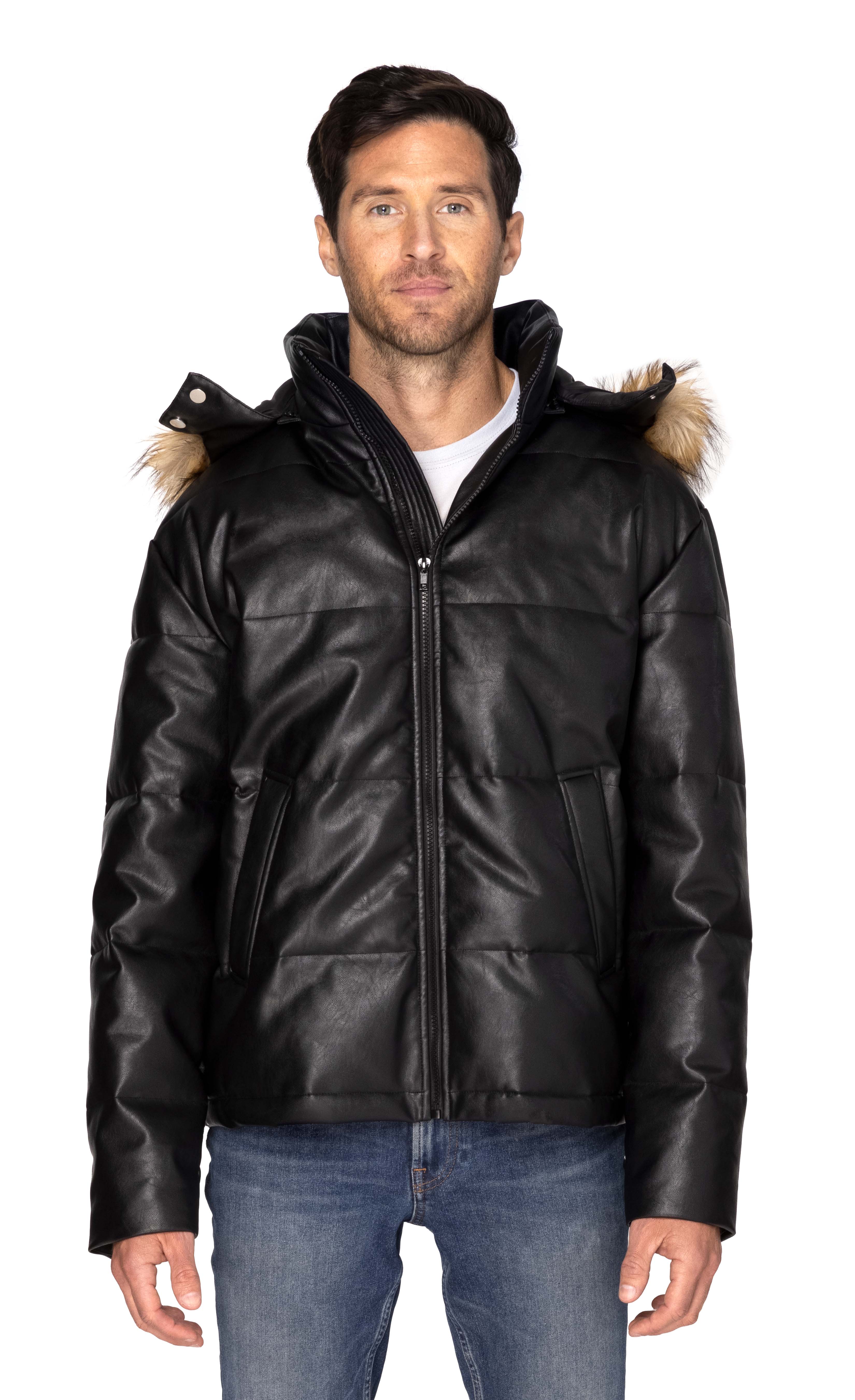 Olakala Vegan Leather Puffer on sale Jacket Black